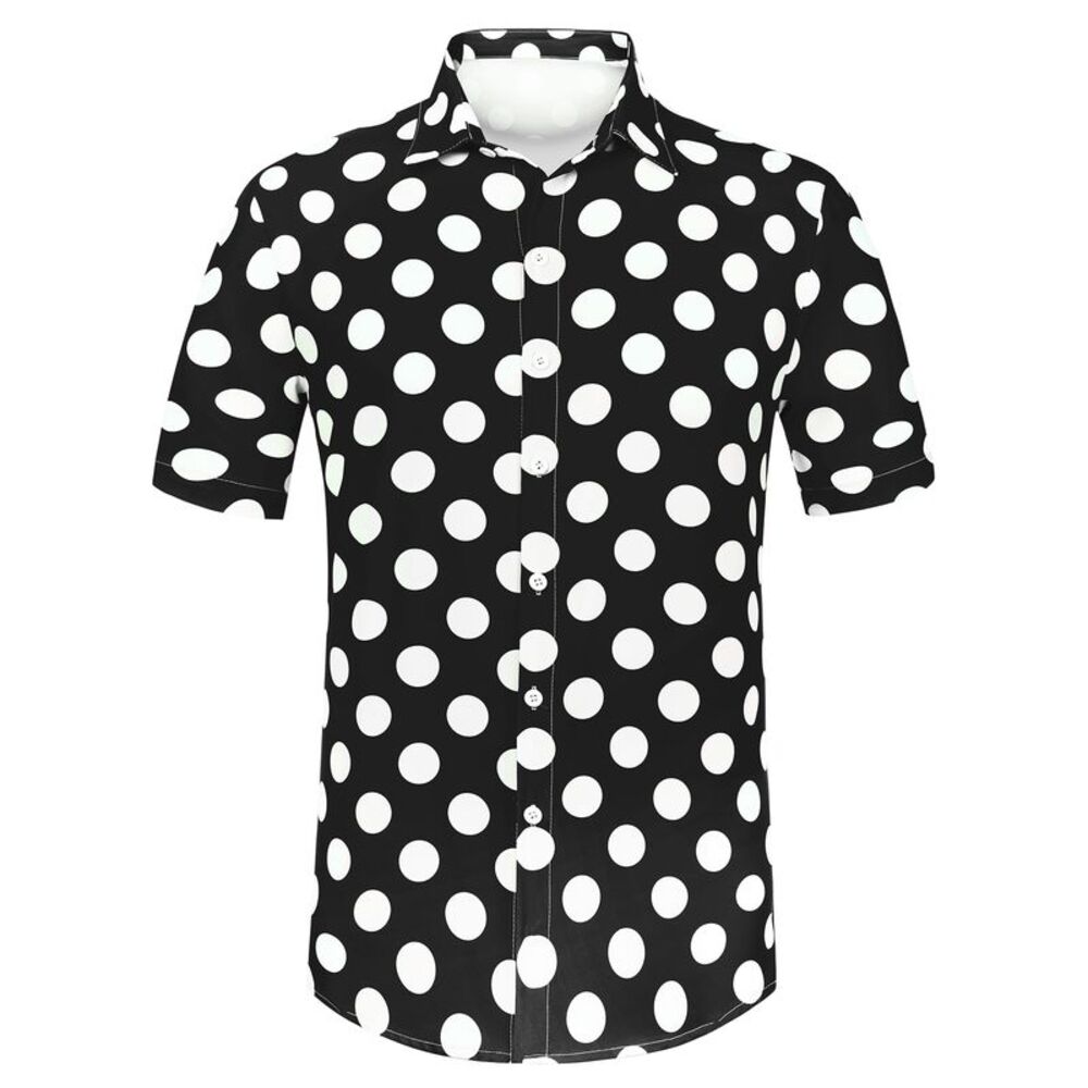 Summer Polka Dots Shirt Button Down Short Sleeves Pattern Hawaiian Shirts Black